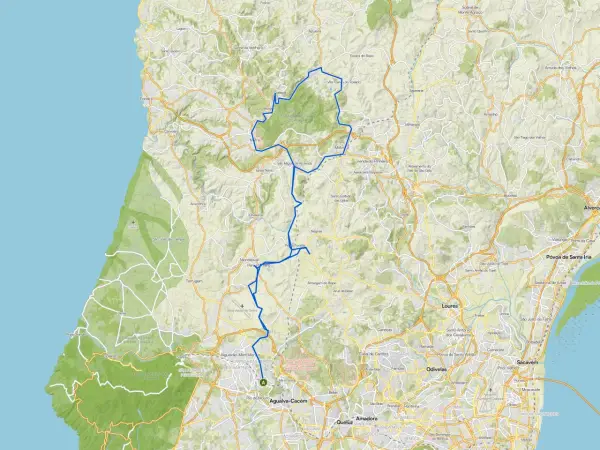 Eine detaillierte **Sintra Portugal Karte** mit einer blauen Route, die durch die Natur und Städte führt.